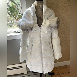 Laundry Shelli Segal Women's WHITE Puffer Jacket w Detachable Faux Fur Hood NWOT